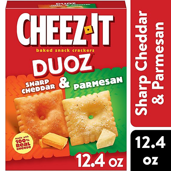 slide 1 of 7, Cheez-It Duoz Cheese Crackers Sharp Cheddar And Parmesan Baked Snack Crackers - 12.4 Oz, 12.4 oz