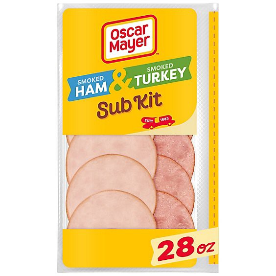 slide 1 of 8, Oscar Mayer Sub Kit With Extra Lean Smoked Ham & Extra Lean Smoked Turkey Breast Sliced Deli Lunch Meat - 28 Oz, 28 oz