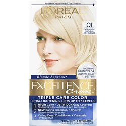 L'oreal Paris Excellence Creme Triple Care Hair Color 01 Extra Light Ash Blonde Kit - Each