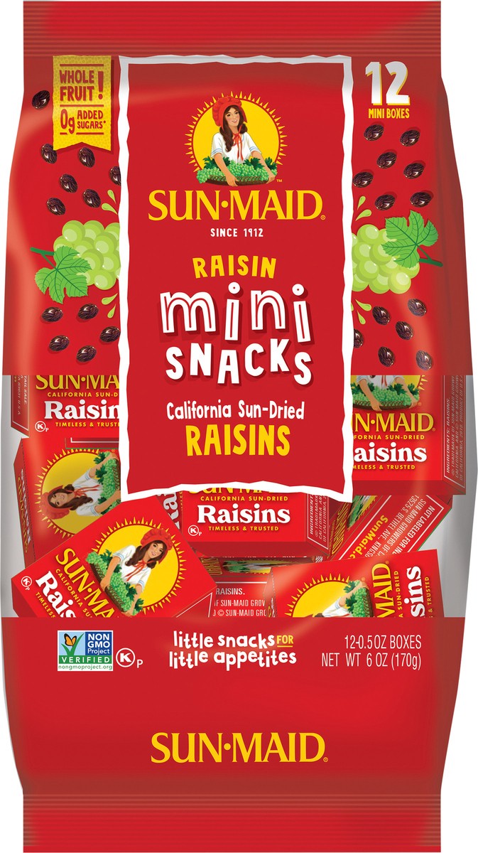 slide 4 of 8, Sun-Maid Raisins Natural California Mini-Snacks - 12-0.5 Oz, 12 x .5 oz