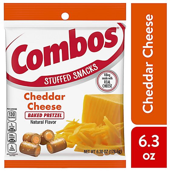 slide 1 of 1, Combos Stuffed Cheddar Cheese Baked Pretzel Snacks In Bag - 6.3 Oz, 6.3 oz