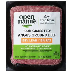 Open Nature 85% Lean 15% Fat All Natural Grass Fed Ground Beef Angus - 16 Oz