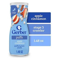 Gerber Grain & Grow Puffs Apple Cinnamon Snacks For Baby In Canister - 1.48 Oz