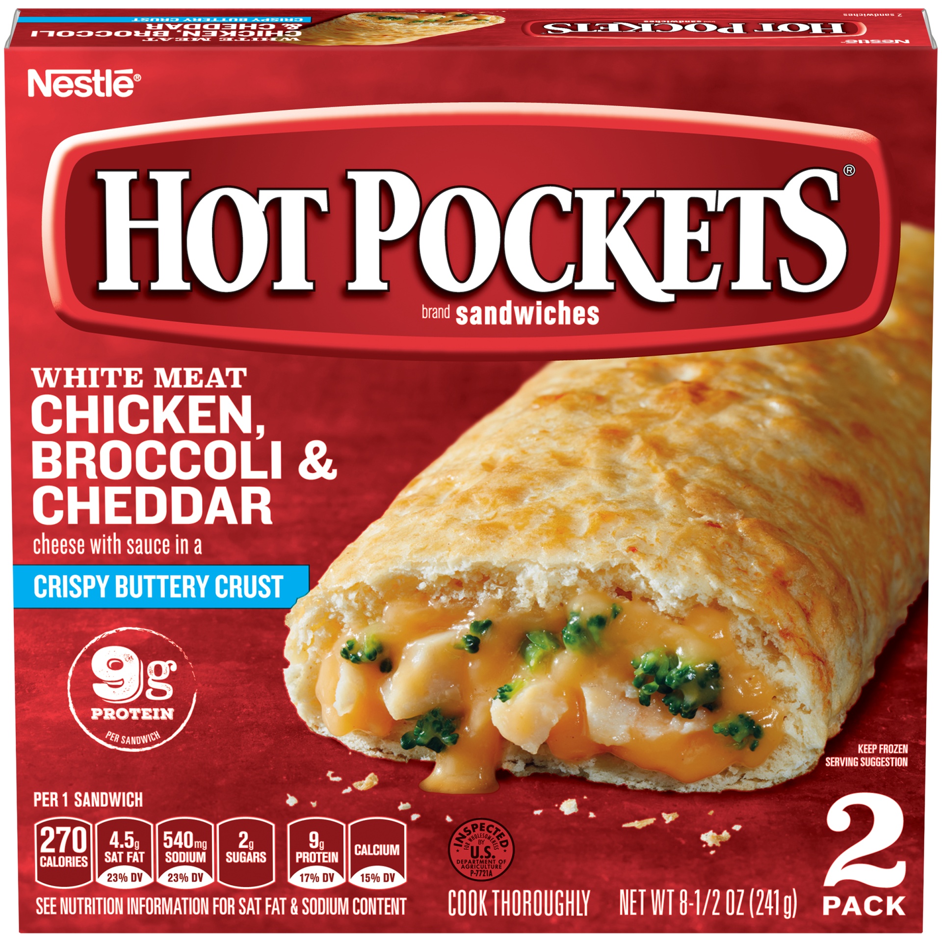 slide 4 of 6, Hot Pockets Frozen Snacks Chicken, Broccoli & Cheddar Crispy Buttery Crust Frozen Sandwiches, 8.5 oz