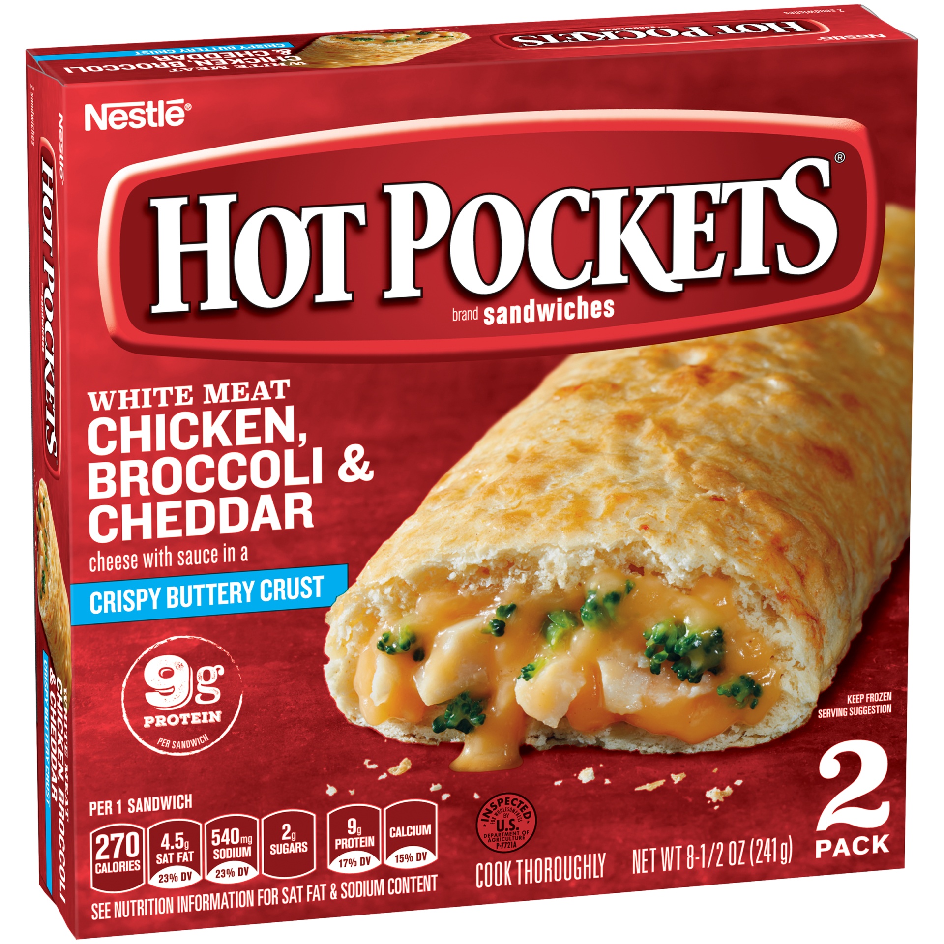 slide 5 of 6, Hot Pockets Frozen Snacks Chicken, Broccoli & Cheddar Crispy Buttery Crust Frozen Sandwiches, 8.5 oz