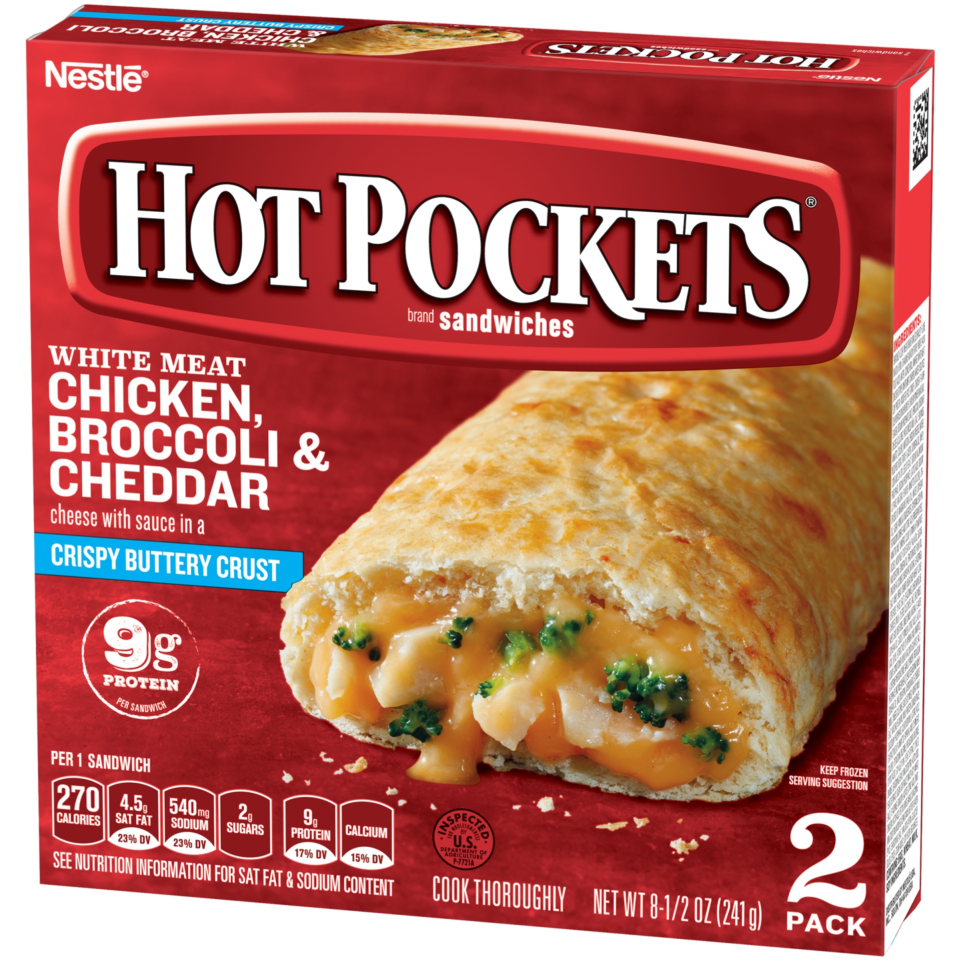 slide 6 of 6, Hot Pockets Frozen Snacks Chicken, Broccoli & Cheddar Crispy Buttery Crust Frozen Sandwiches, 8.5 oz