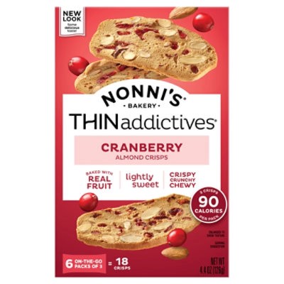 slide 1 of 1, Nonnis Thinaddictives Cookies Almond Thin Cranberry 6 Count - 4.4 Oz, 4.4 oz