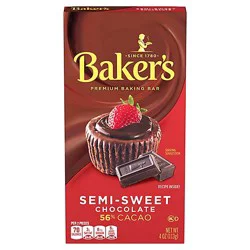Baker's Semi-Sweet Chocolate Premium Baking Bar With 56% Cacao - 4 Oz