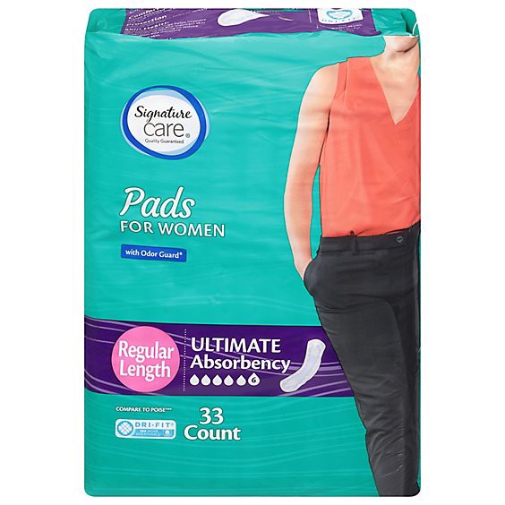 slide 1 of 1, Signature Select/care Ultimate Absorbency Regular Length Bladder Control Pads For Women - 33 Count, 33 ct