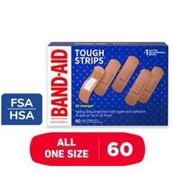 Band-Aid Brand Adhesive Bandages Tough Strips All One Size - 60 Count