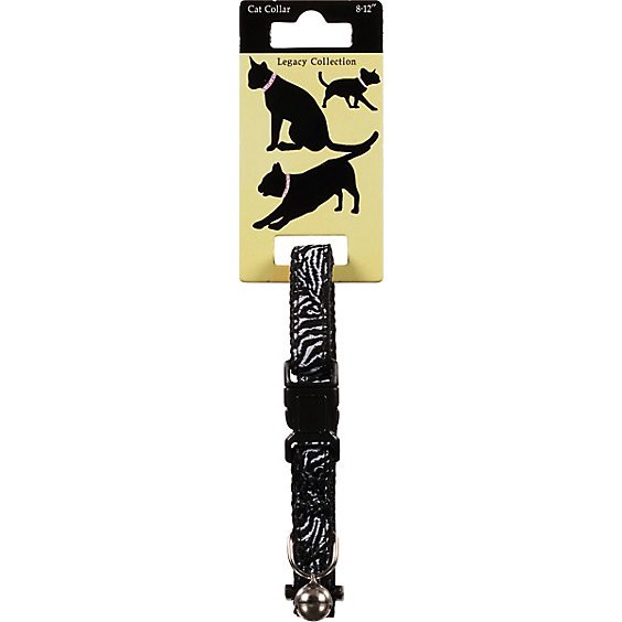 slide 1 of 1, Legacy Collection Cat Collar 8 To 12 Inch Black Zebra Print Card - Each, 1 ct