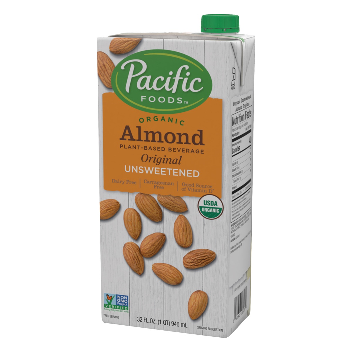 slide 3 of 9, Pacific Foods Organic Unsweetened Almond Original Plant-Based Beverage, 1 qt