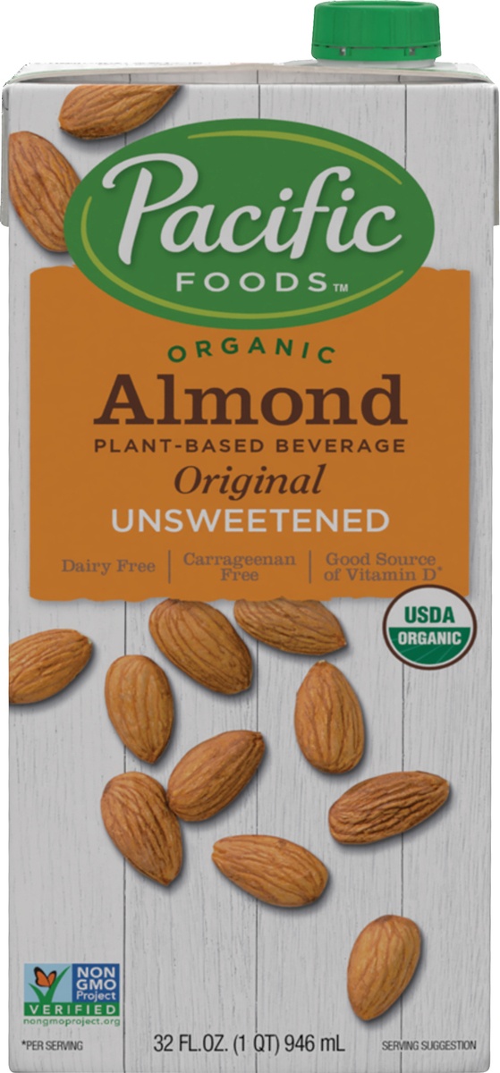 slide 8 of 9, Pacific Foods Organic Unsweetened Almond Original Plant-Based Beverage, 1 qt
