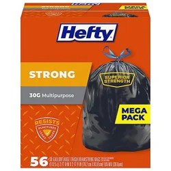 Hefty Trash Bags Drawstring Extra Strong Multipurpose Large 30 Gallon Mega Pack - 56 Count