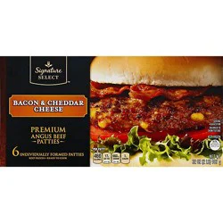 Signature Select Bacon And Cheddar Cheese Premium Angus Beef Hamburger Patties - 32 Oz