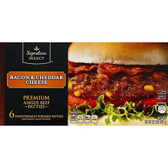 slide 1 of 5, Signature Select Bacon And Cheddar Cheese Premium Angus Beef Hamburger Patties - 32 Oz, 32 oz