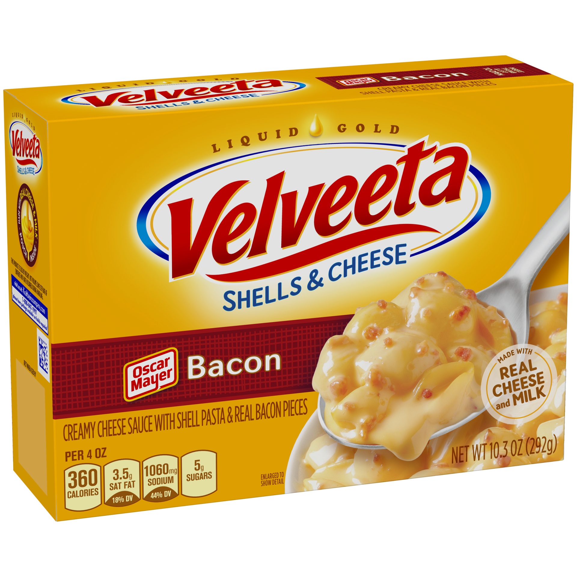 slide 8 of 12, Velveeta Shells & Cheese with Bacon, Shell Pasta & Cheese Sauce, 10.3 oz Box,