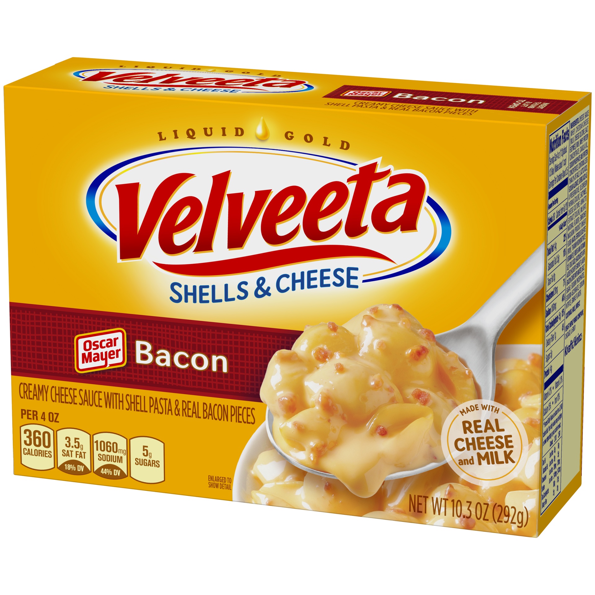 slide 9 of 12, Velveeta Shells & Cheese with Bacon, Shell Pasta & Cheese Sauce, 10.3 oz Box,