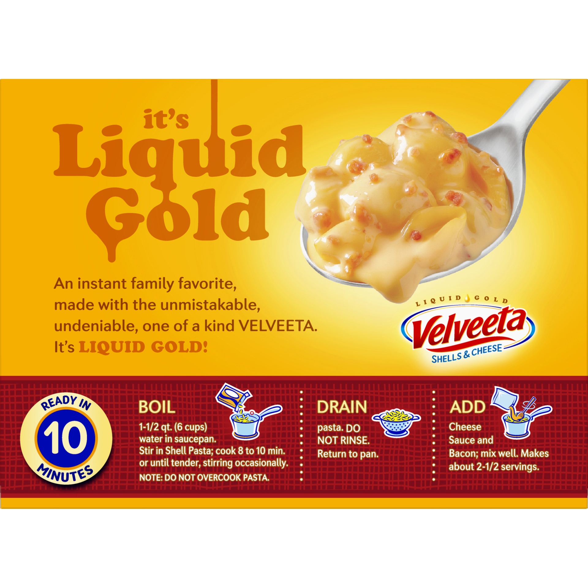 slide 10 of 12, Velveeta Shells & Cheese with Bacon, Shell Pasta & Cheese Sauce, 10.3 oz Box,