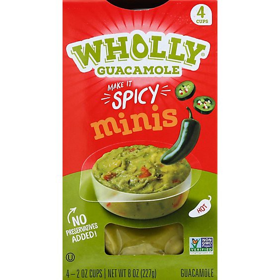 slide 1 of 1, Wholly Guacamole Spicy Mini Snack Pack - 4-2 Oz, 8 oz