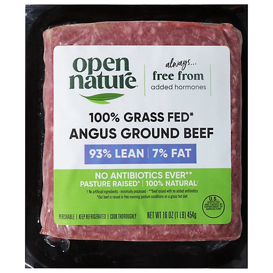 slide 1 of 1, Open Nature 93% Lean 7% Fat All Natural Grass Fed Ground Beef Angus - 16 Oz, 16 oz