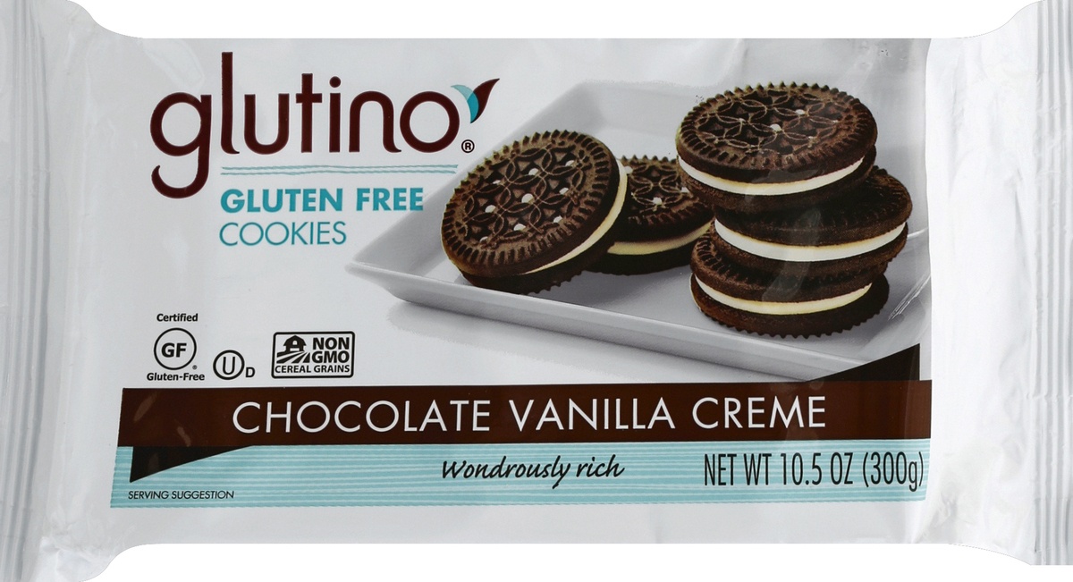 slide 5 of 5, Glutino Chocolate Vanilla Creme Gluten Free Dream Cookies, 10.6 oz