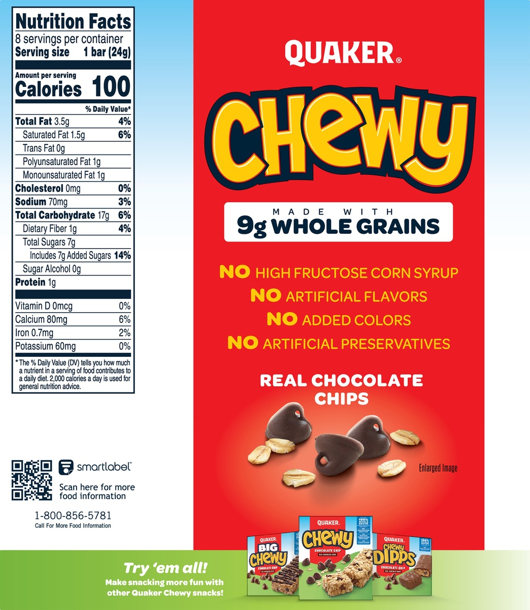 slide 6 of 6, Quaker Chocolate Chip Granola Cereal Or Fruit Bars, 8 ct; 0.64 oz