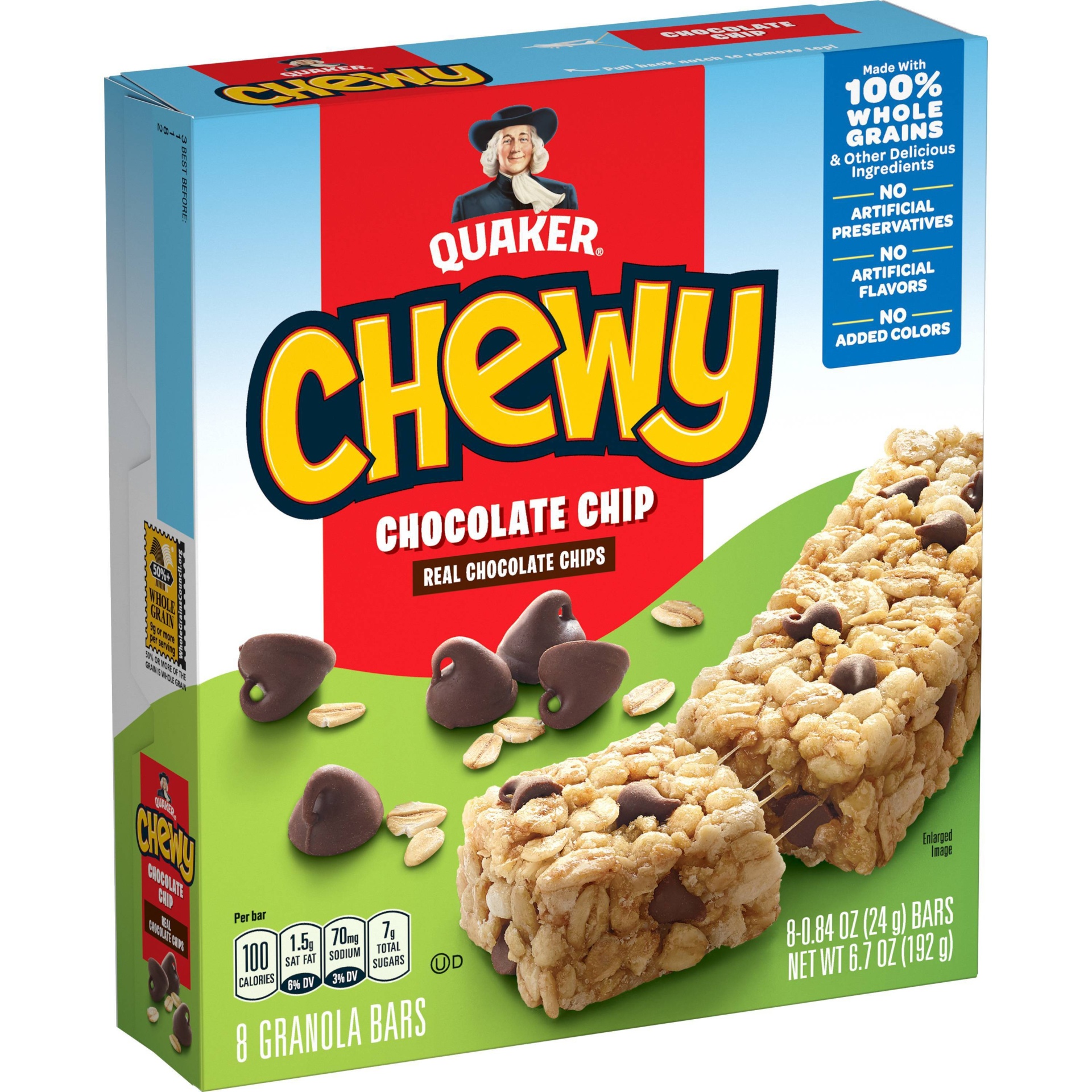 slide 1 of 6, Quaker Chocolate Chip Granola Cereal Or Fruit Bars, 8 ct; 0.64 oz