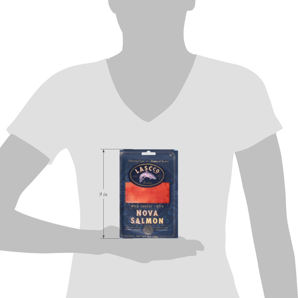 slide 5 of 13, Lascco Wild Caught Keta Nova Salmon - 3 Oz, 3 oz
