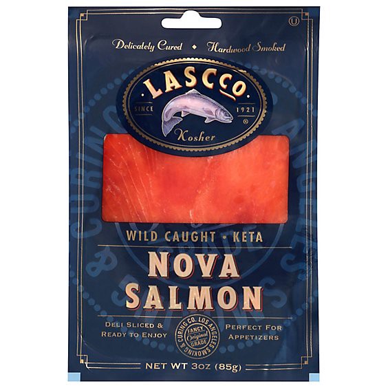 slide 1 of 1, Lascco Wild Caught Keta Nova Salmon - 3 Oz, 3 oz