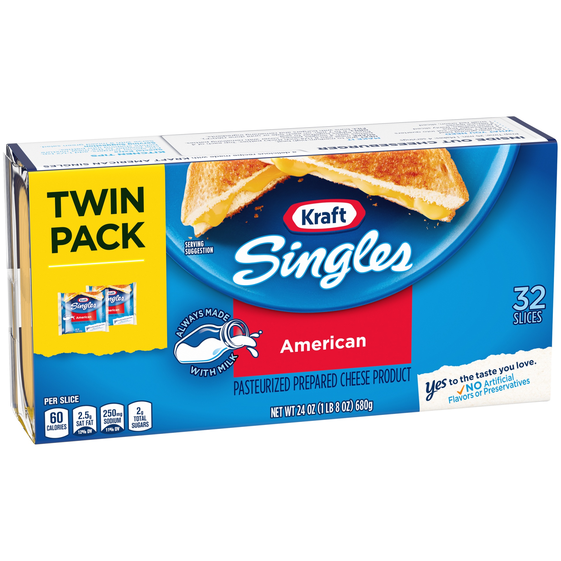 slide 8 of 12, Kraft Singles American Cheese Slices Twin Pack Pack, 24 oz