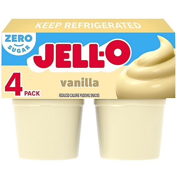 slide 1 of 1, Jell-O Vanilla Sugar Free Ready To Eat Pudding Cups Snack Cups - 4 Count, 14.5 oz