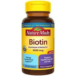 Nature Made Dietary Supplement Softgels Biotin Maximum Strength 5000 Mcg - 120 Count