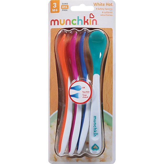 slide 1 of 1, Munchkin Safety Spoons White Hot 3+ Months - 4 Package, 4 ct