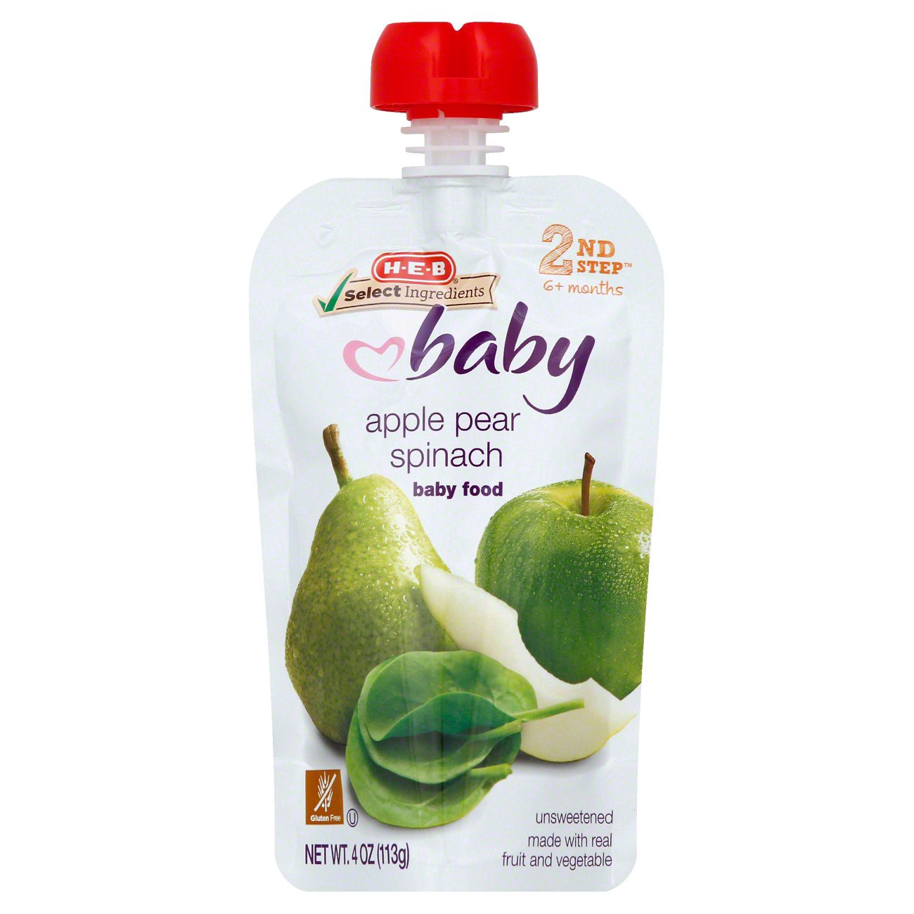 slide 1 of 1, H-E-B Baby Food Pouch – Apple Pear & Spinach, 4 oz