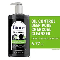 Biore Oil Control Deep Pore Charcoal Daily Facial Cleanser For Dirt And Makeup Removal - 6.77 Oz