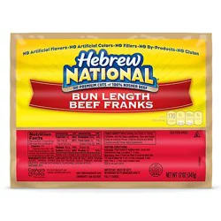 Hebrew National Bun Length Beef Franks Hot Dogs 6 Count - 12 Oz