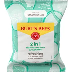 Burt's Bees Refreshing Facial Cleanser And Makeup Remover Towelettes With Cucumber And Mint - 30 Count