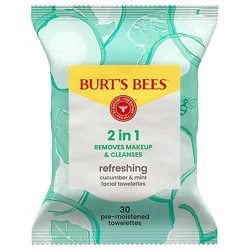 Burt's Bees Refreshing Facial Cleanser And Makeup Remover Towelettes With Cucumber And Mint - 30 Count