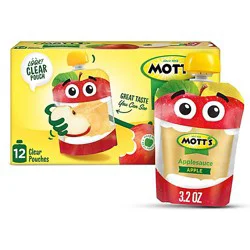 Motts Applesauce Apple Clear Pouches - 12-3.2 Oz