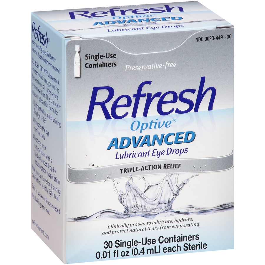 slide 2 of 6, Refresh Optive Advanced Preservative Free Lubricant Eye Drops - 30ct, 30 ct; 0.01 fl oz