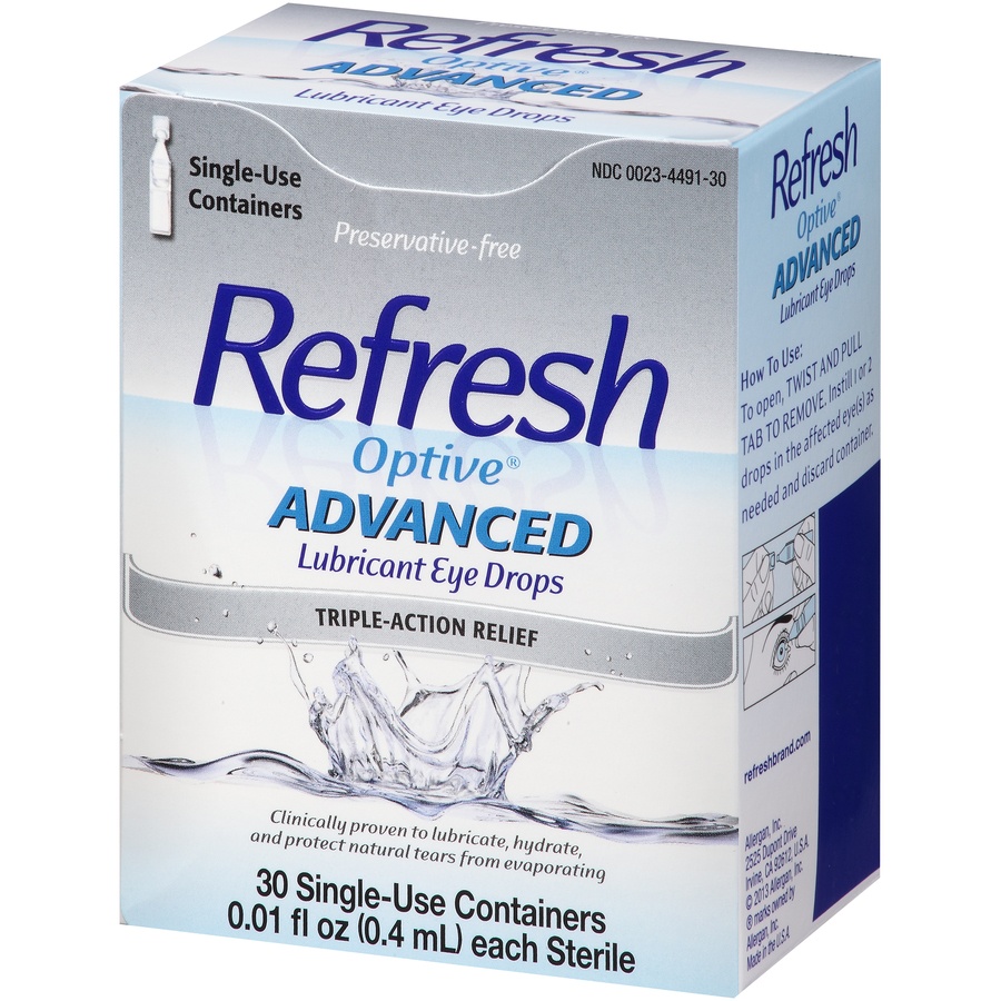 slide 3 of 6, Refresh Optive Advanced Preservative Free Lubricant Eye Drops - 30ct, 30 ct; 0.01 fl oz