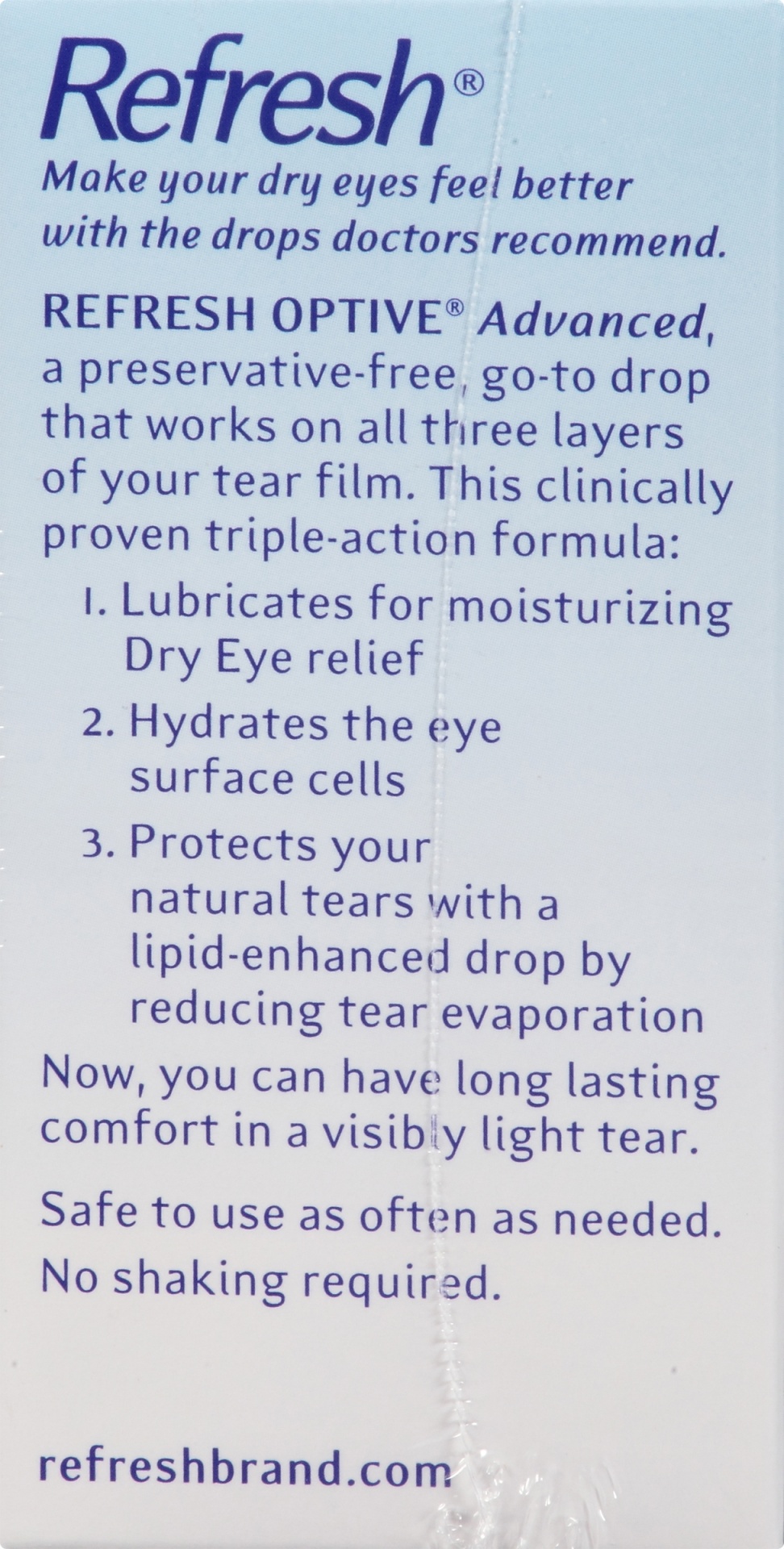 slide 4 of 6, Refresh Optive Advanced Preservative Free Lubricant Eye Drops - 30ct, 30 ct; 0.01 fl oz