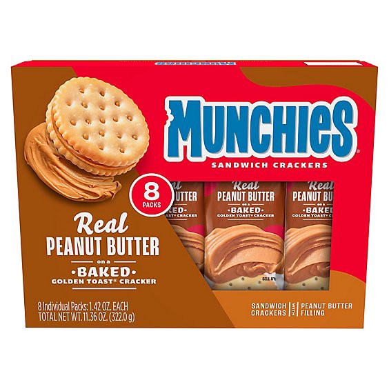 slide 1 of 1, Munchies Crackers Sandwich Peanut Butter Toast Crackers - 8-1.42 Oz, 11.36 oz