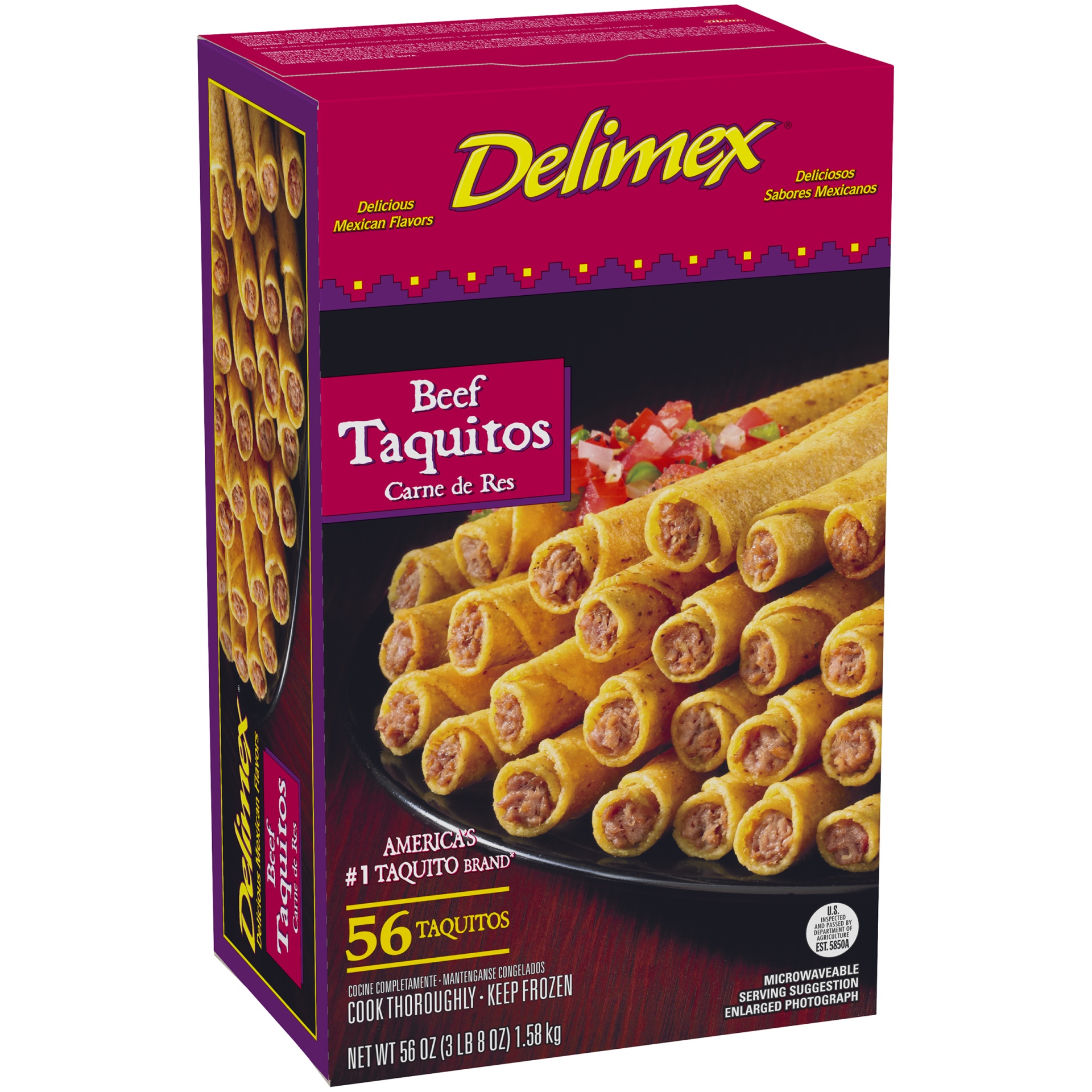 slide 2 of 6, Delimex Beef Corn Taquitos Frozen Snacks - 56ct, 56 oz