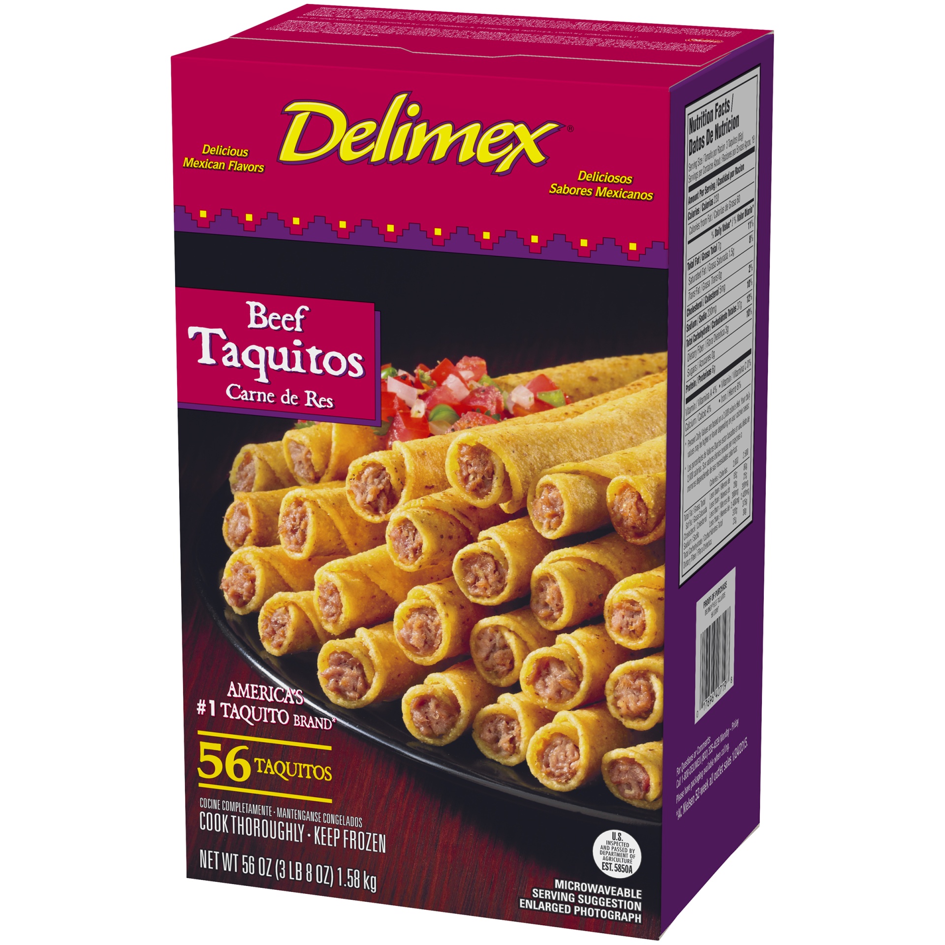 slide 3 of 6, Delimex Beef Corn Taquitos Frozen Snacks - 56ct, 56 oz