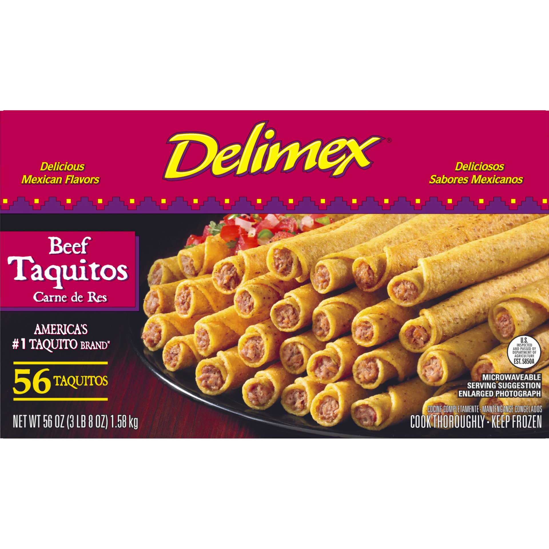 slide 4 of 6, Delimex Beef Corn Taquitos Frozen Snacks - 56ct, 56 oz