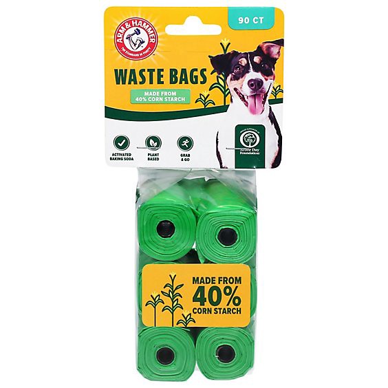 slide 1 of 1, Arm & Hammer Waste Bags Biodegradable 33% More 6 Rolls Bag - 90 Count, 90 ct