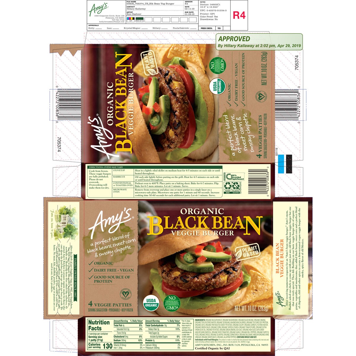 slide 3 of 9, Amys Veggie Burger Black Bean - 10 Oz, 10 oz
