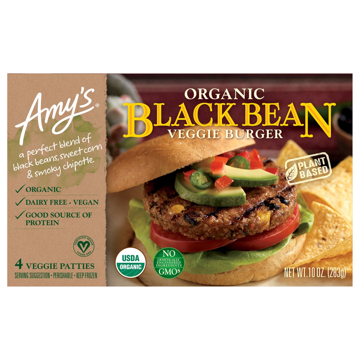 slide 7 of 9, Amys Veggie Burger Black Bean - 10 Oz, 10 oz